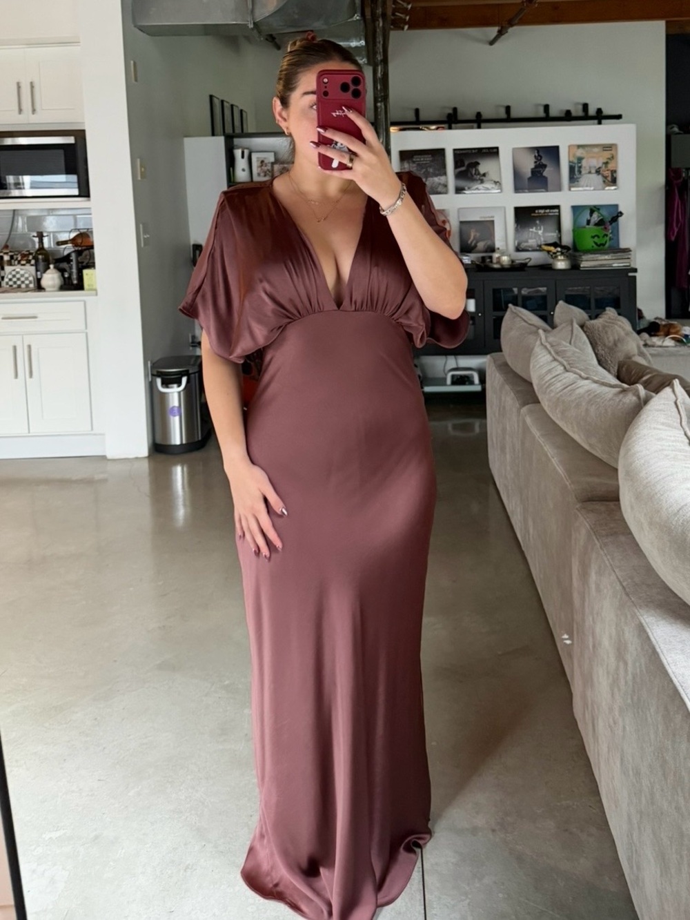 BHLDN Mauve Satin Gown in Chocolate